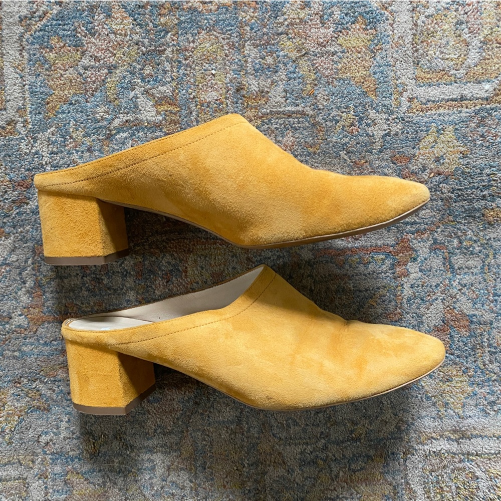 Everlane 'The Day Heel' Yellow Suede Mules
